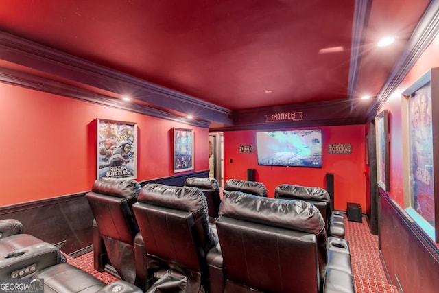 1985 Chapel Estates Ln, Dacula, GA 30019 - home theater room featuring crown molding and recessed lighting