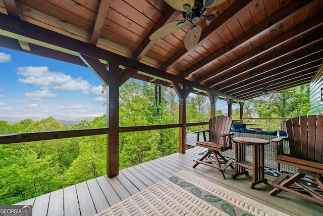 399 Ranch Mountain Dr, Dahlonega, GA 30533 - wooden terrace featuring a ceiling fan