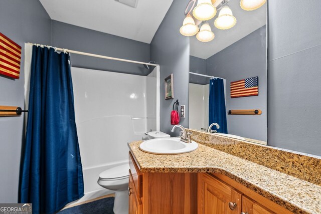 399 Ranch Mountain Dr, Dahlonega, GA 30533 - full bath with toilet, shower / bath combination with curtain, and vanity