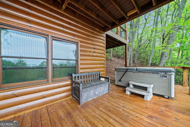 399 Ranch Mountain Dr, Dahlonega, GA 30533 - wooden terrace featuring a hot tub