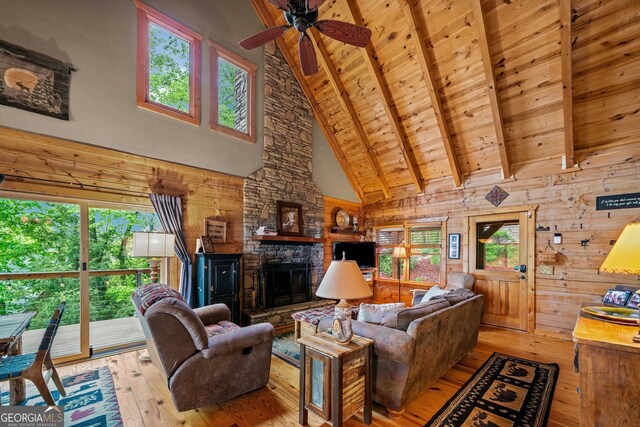 399 Ranch Mountain Dr, Dahlonega, GA 30533 - living room with wood-type flooring, high vaulted ceiling, and plenty of natural light