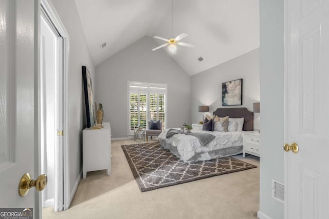500 Meadowmeade Ln, Lawrenceville, GA 30043 - bedroom featuring carpet flooring, vaulted ceiling, and a ceiling fan