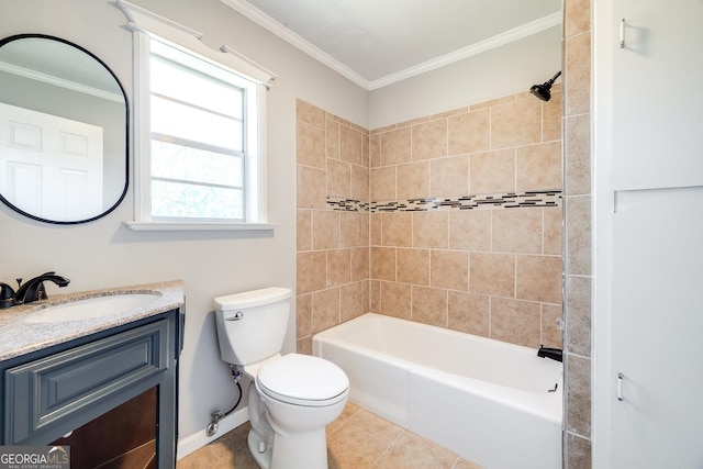 203 N Lake Dr, Brunswick, GA 31525 - bathroom featuring vanity,  shower combination, toilet, ornamental molding, and tile patterned flooring