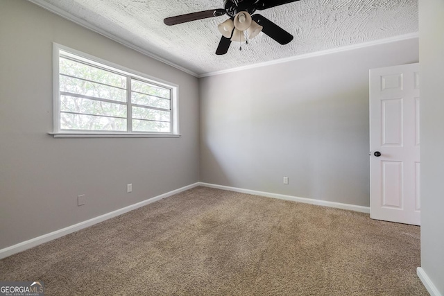 203 N Lake Dr, Brunswick, GA 31525 - carpeted spare room with a ceiling fan, baseboards, and ornamental molding