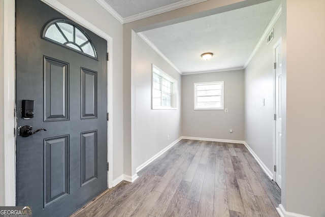 203 N Lake Dr, Brunswick, GA 31525 - foyer entrance with baseboards, crown molding, wood finished floors, and visible vents