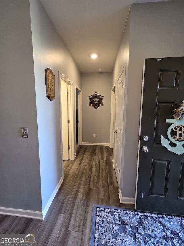 288 Mccall Way, Monroe, GA 30655 - hallway with baseboards and dark wood-style flooring