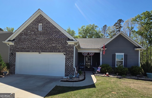 288 Mccall Way, Monroe, GA 30655 - ranch-style home with an attached garage, brick siding, a front yard, and concrete driveway