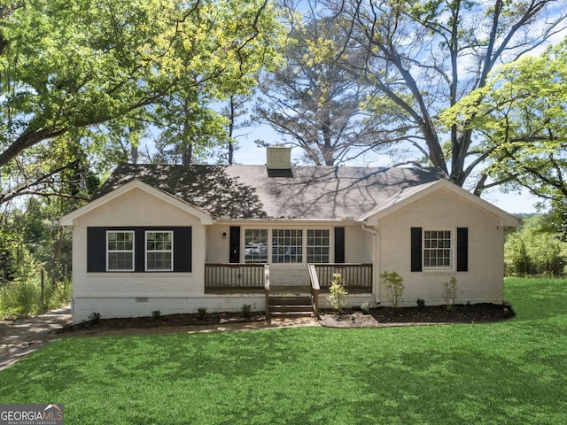 1825 SW Willis Mill Rd, Atlanta, GA 30311 - ranch-style home featuring a chimney, brick siding, a front lawn, and crawl space