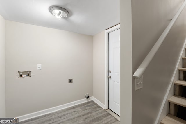 1825 SW Willis Mill Rd, Atlanta, GA 30311 - laundry room featuring electric dryer hookup, light wood-style floors, baseboards, laundry area, and washer hookup