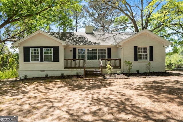1825 SW Willis Mill Rd, Atlanta, GA 30311 - ranch-style house featuring crawl space, a chimney, a porch, brick siding, and roof with shingles