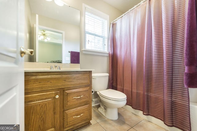 bathroom with vanity, tile patterned flooring, and toilet