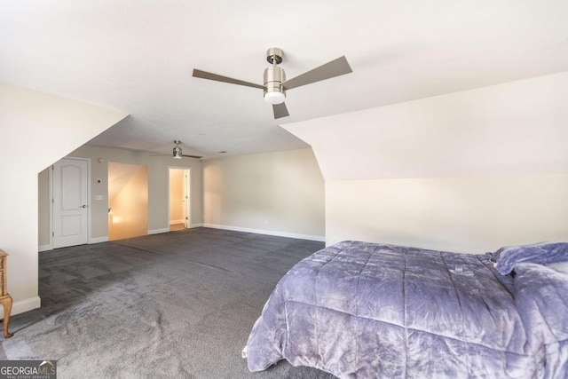 bedroom featuring baseboards, carpet, and ceiling fan