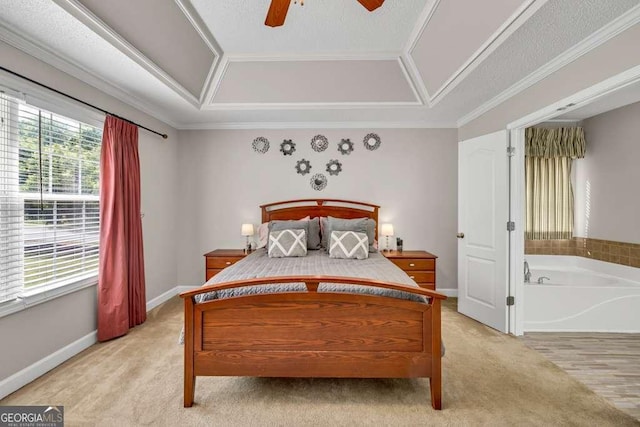 180 Laurel Oaks Ln, Jefferson, GA 30549 - bedroom with light carpet, a ceiling fan, crown molding, and baseboards