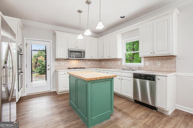 732 Sweet Gum Way, Canton, GA 30115 - kitchen featuring white cabinets, butcher block counters, and appliances with stainless steel finishes