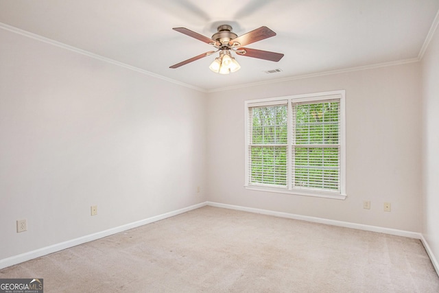 732 Sweet Gum Way, Canton, GA 30115 - carpeted spare room with ceiling fan, baseboards, ornamental molding, and visible vents