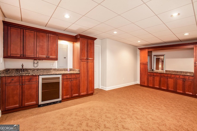 732 Sweet Gum Way, Canton, GA 30115 - bar featuring wet bar, baseboards, recessed lighting, light colored carpet, and beverage cooler