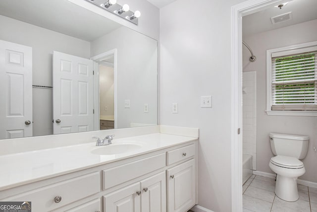 732 Sweet Gum Way, Canton, GA 30115 - full bathroom featuring tile patterned floors, visible vents, toilet, vanity, and  shower combination