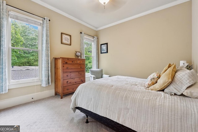 2551 Raintree Dr NE, Atlanta, GA 30345 - bedroom with light colored carpet, ceiling fan, and ornamental molding