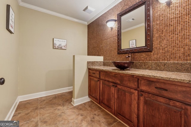 2551 Raintree Dr NE, Atlanta, GA 30345 - bathroom featuring vanity, crown molding, baseboards, and tile patterned floors