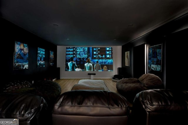 home theater featuring wood finished floors