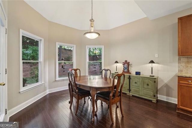 dining room with baseboards and dark wood finished floors