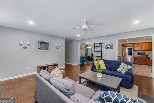 72 Griggs St SW, Marietta, GA 30064 - living area with recessed lighting, a ceiling fan, and wood finished floors