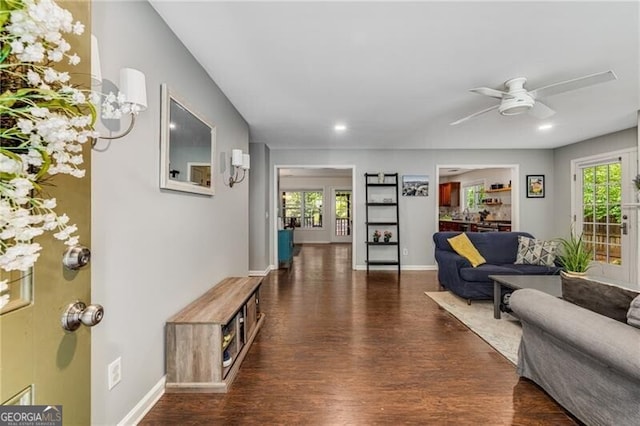 72 Griggs St SW, Marietta, GA 30064 - living room featuring wood finished floors, ceiling fan, and recessed lighting