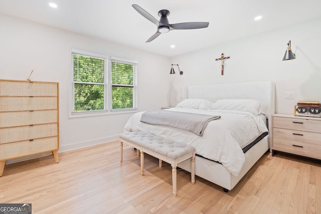 369 Arnold Mill Rd, Woodstock, GA 30188 - bedroom with recessed lighting, ceiling fan, baseboards, and light wood-style floors
