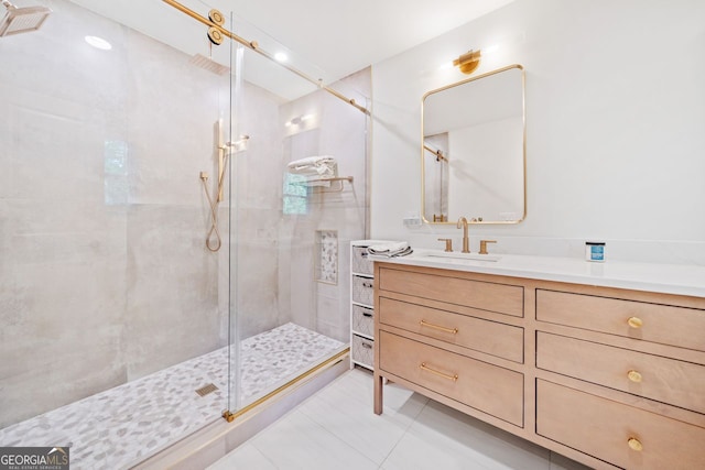 369 Arnold Mill Rd, Woodstock, GA 30188 - full bath with vanity, tile patterned flooring, and a shower stall
