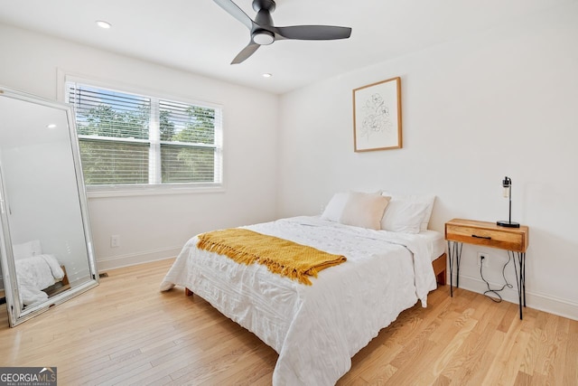 369 Arnold Mill Rd, Woodstock, GA 30188 - bedroom featuring light wood-style floors, recessed lighting, baseboards, and ceiling fan