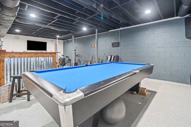 369 Arnold Mill Rd, Woodstock, GA 30188 - recreation room featuring pool table and concrete block wall