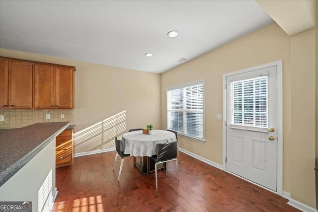 3125 Crooked Stick Dr, Cumming, GA 30041 - dining area featuring visible vents, baseboards, dark wood-style floors, and recessed lighting