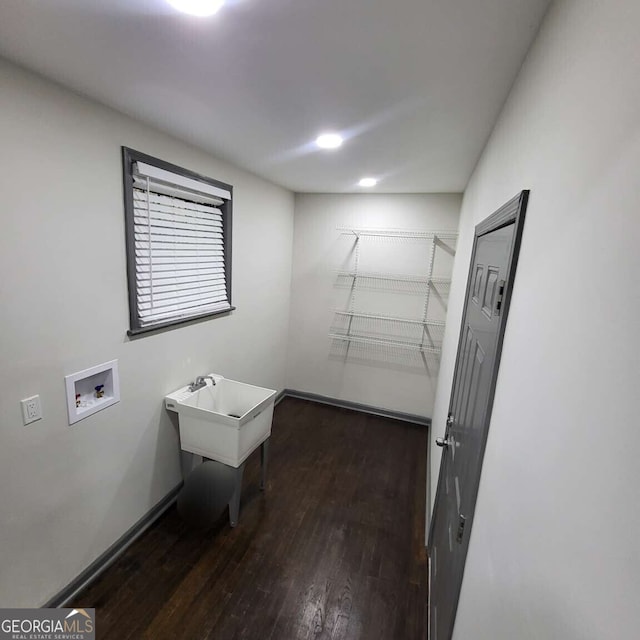 2704 Terratim Ln, Decatur, GA 30034 - washroom featuring washer hookup, dark wood-type flooring, and baseboards