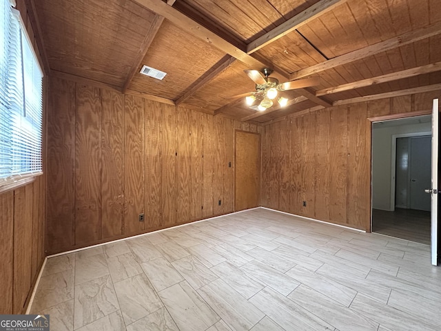 7336 Howard Cir, Jonesboro, GA 30236 - empty room featuring wood walls, a ceiling fan, and visible vents