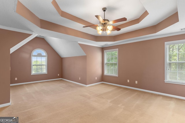 additional living space with ceiling fan, light carpet, visible vents, and baseboards