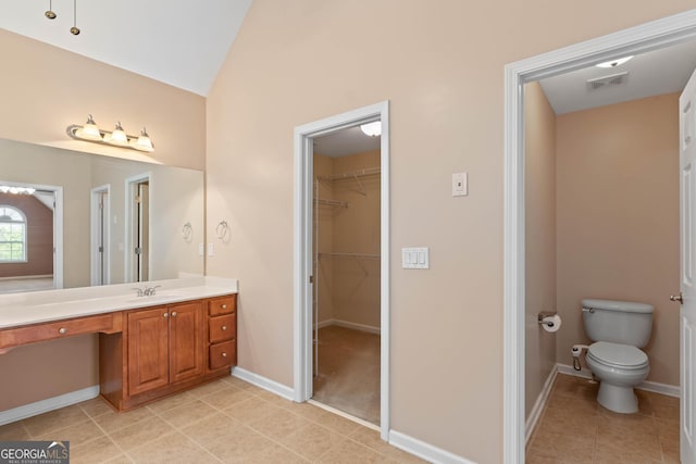 full bath featuring visible vents, tile patterned flooring, vanity, and toilet