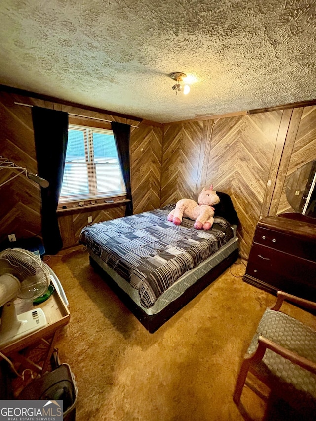165 Vine St, Athens, GA 30601 - carpeted bedroom with a textured ceiling and wooden walls