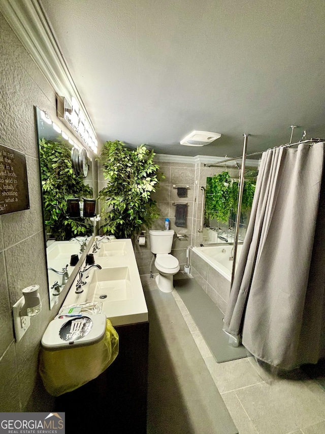 165 Vine St, Athens, GA 30601 - full bath with toilet, double vanity, and tile patterned flooring