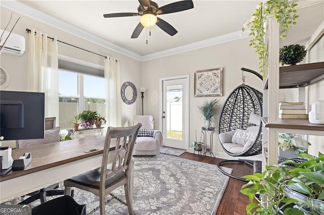 411 Conductor Ct, Jefferson, GA 30549 - dining room with a wainscoted wall, an inviting chandelier, wood finished floors, visible vents, and ornamental molding
