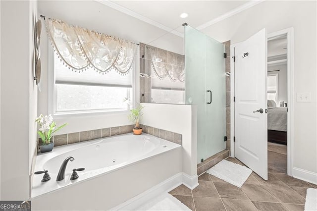 411 Conductor Ct, Jefferson, GA 30549 - full bath featuring crown molding, vanity, visible vents, and a stall shower