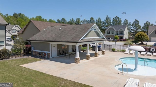 411 Conductor Ct, Jefferson, GA 30549 - pool featuring fence, playground community, a residential view, a patio area, and a lawn