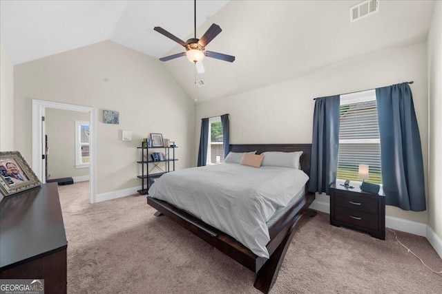 5950 Hidden Ridge Ct, Cumming, GA 30028 - bedroom featuring vaulted ceiling, light colored carpet, and ceiling fan