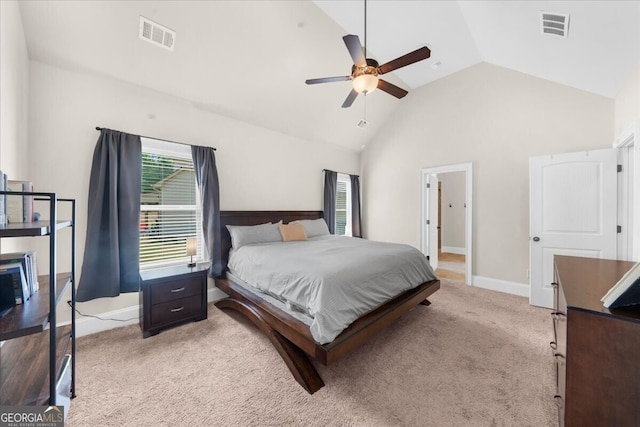 5950 Hidden Ridge Ct, Cumming, GA 30028 - bedroom with vaulted ceiling, light carpet, and a ceiling fan
