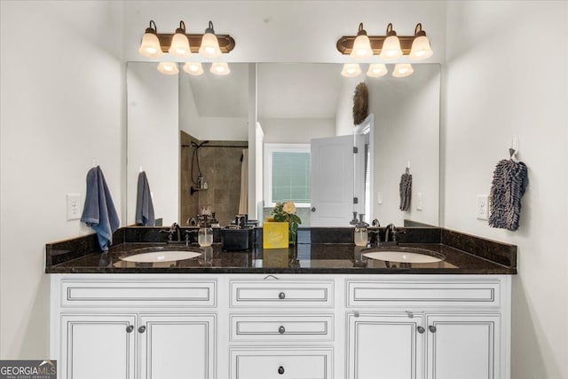 5950 Hidden Ridge Ct, Cumming, GA 30028 - full bathroom featuring double vanity and a tile shower
