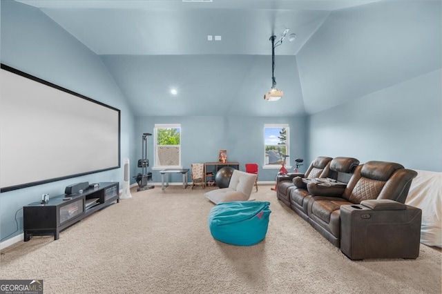 5950 Hidden Ridge Ct, Cumming, GA 30028 - carpeted cinema room with lofted ceiling and baseboards