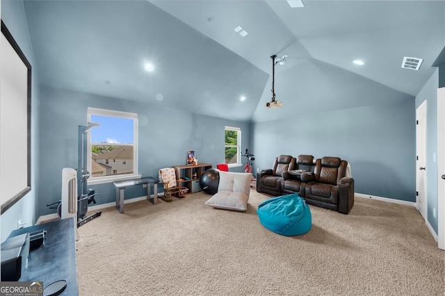 5950 Hidden Ridge Ct, Cumming, GA 30028 - carpeted cinema with vaulted ceiling and recessed lighting