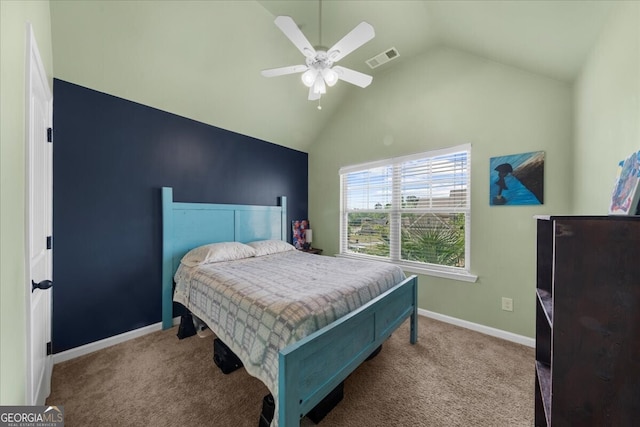 5950 Hidden Ridge Ct, Cumming, GA 30028 - bedroom featuring carpet, lofted ceiling, and ceiling fan