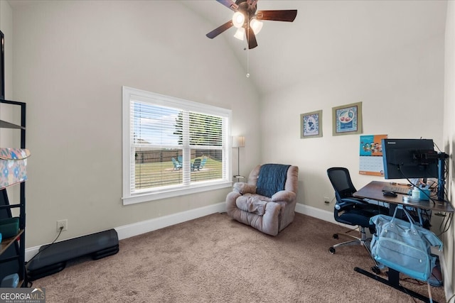 5950 Hidden Ridge Ct, Cumming, GA 30028 - carpeted office featuring a ceiling fan and high vaulted ceiling