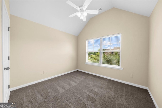 5950 Hidden Ridge Ct, Cumming, GA 30028 - carpeted empty room with lofted ceiling and a ceiling fan