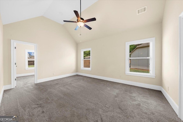 5950 Hidden Ridge Ct, Cumming, GA 30028 - unfurnished room featuring ceiling fan, lofted ceiling, and carpet